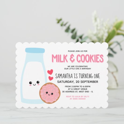 Roze meisje Kawaii Melk en koekjes van zaterdag Kaart (Staand voorkant)
