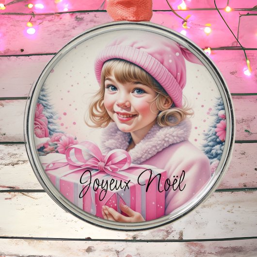  Roze Meisje Kerstmis Joyeux Noël Metalen Ornament