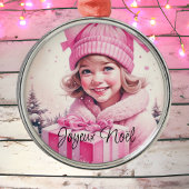  Roze Meisje Kerstmis Joyeux Noël Metalen Ornament