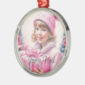  Roze Meisje Kerstmis Joyeux Noël Metalen Ornament (Links)