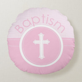 , Roze meisje Kind van God Baptisme Rond Kussen