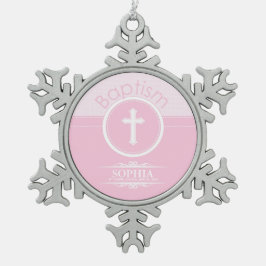 , Roze meisje Kind van God Baptisme Tin Sneeuwvlok Ornament