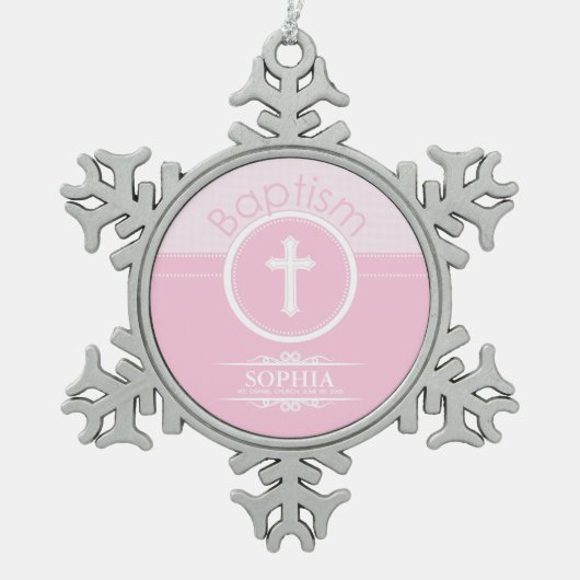 , Roze meisje Kind van God Baptisme Tin Sneeuwvlok Ornament (Voorkant)