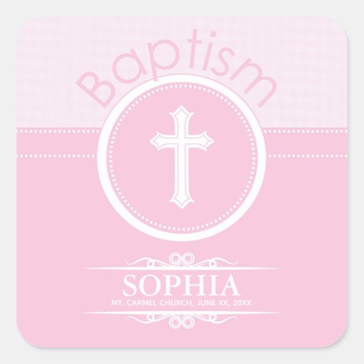 , Roze meisje Kind van God Baptisme Vierkante Sticker (Voorkant)