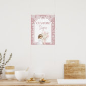 Roze meisje knielend Primera Comunion Poster (Keuken)