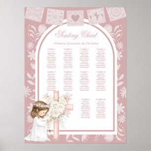 Roze meisje knielend Primera Comunion Poster
