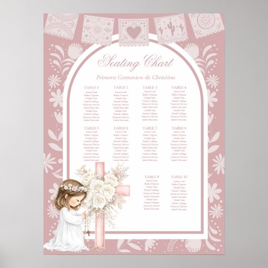 Roze meisje knielend Primera Comunion Poster (Voorkant)