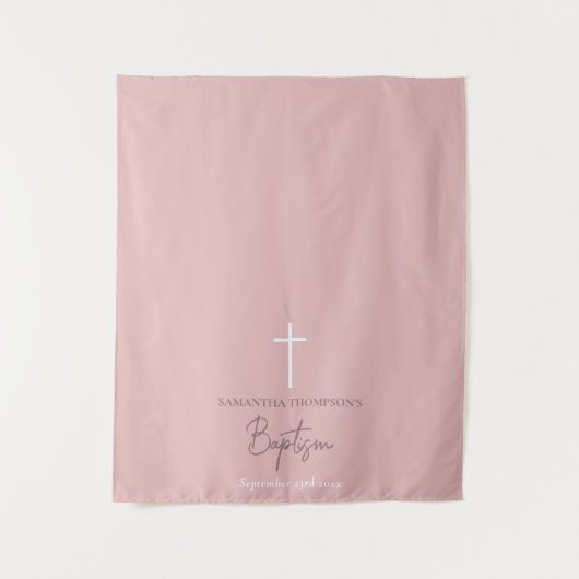 Roze Meisje Kruis Doopsel Tafelloper Wandkleed (Voorkant)