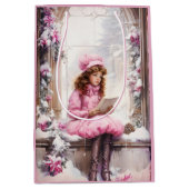 Roze  meisje lezen in een boek Kerst Medium Cadeauzakje (Voorkant)