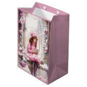 Roze  meisje lezen in een boek Kerst Medium Cadeauzakje (Achterkant Gekanteld)