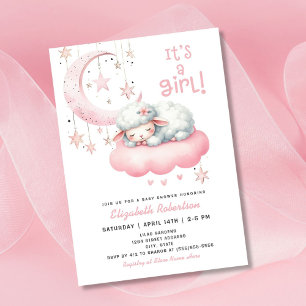 Roze Meisje Little Lamb Baby shower Kaart