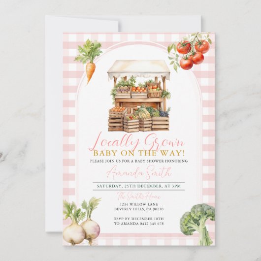 Roze Meisje Lokale Verse Markt Baby Shower  Kaart (Voorkant)