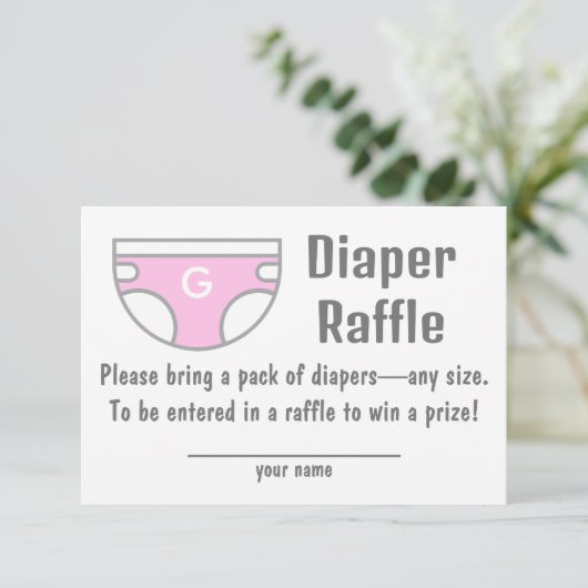 Roze Meisje Luier Raffle Baby shower Behuizing Kaa Kaart (Staand voorkant)