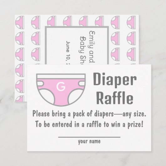 Roze Meisje Luier Raffle Baby shower Behuizing Kaa Kaart (Voorkant / Achterkant)