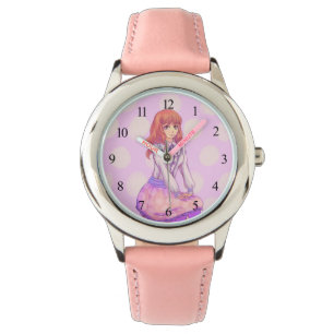 Roze Meisje Macaron Horloge