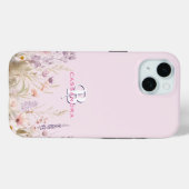 Roze Meisje Meisje Wildflower Naam Monogram Case-Mate iPhone Case (Achterkant (horizontaal))