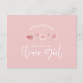 Roze meisje met dunne waterverf, bloemenkool uitnodiging briefkaart (Voorkant)