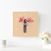 Roze meisje met hartballonnen vierkante klok (Huis)