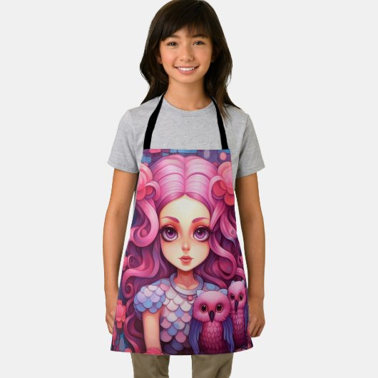 Roze meisje met twee uilen schort (Insitu)