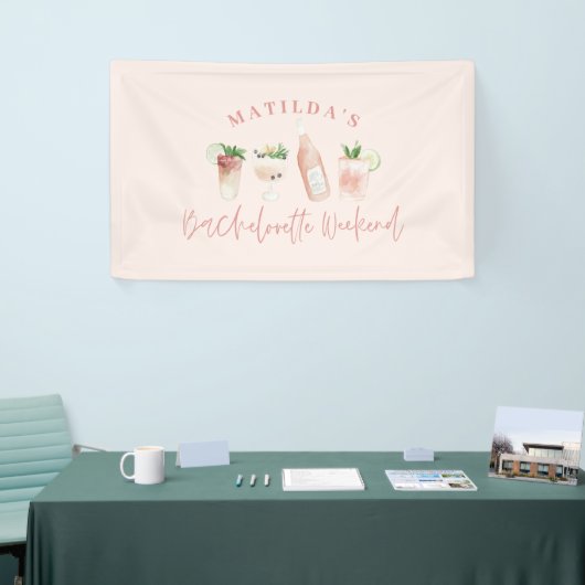 Roze meisje moderne drinken weekend bachelorette spandoek (Beurs)