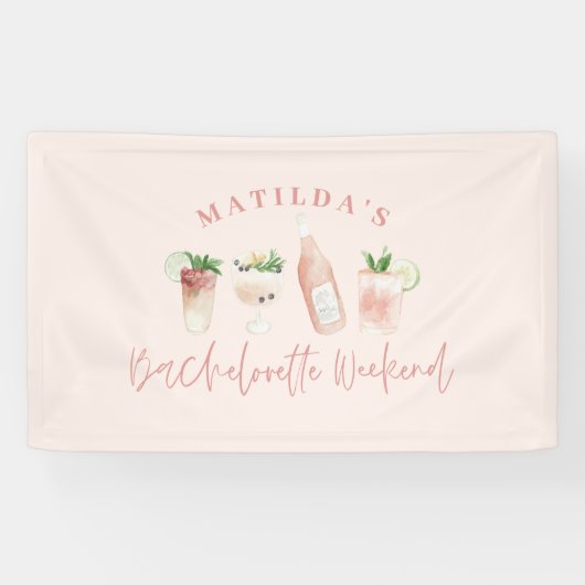 Roze meisje moderne drinken weekend bachelorette spandoek (Horizontaal)