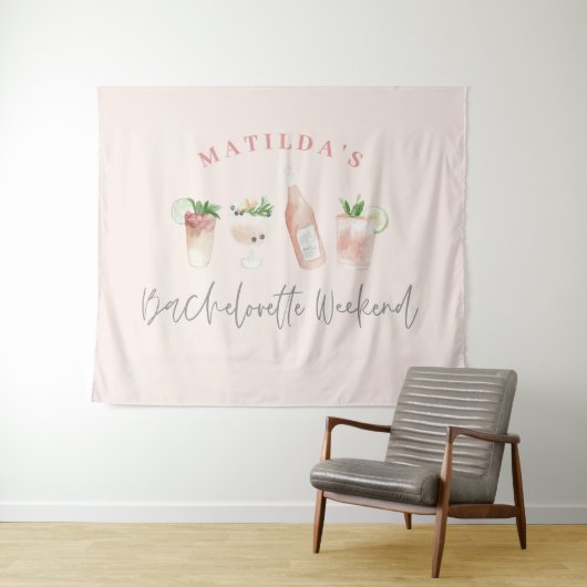 Roze meisje moderne drinken weekend bachelorette wandkleed (In Situ (horizontaal))