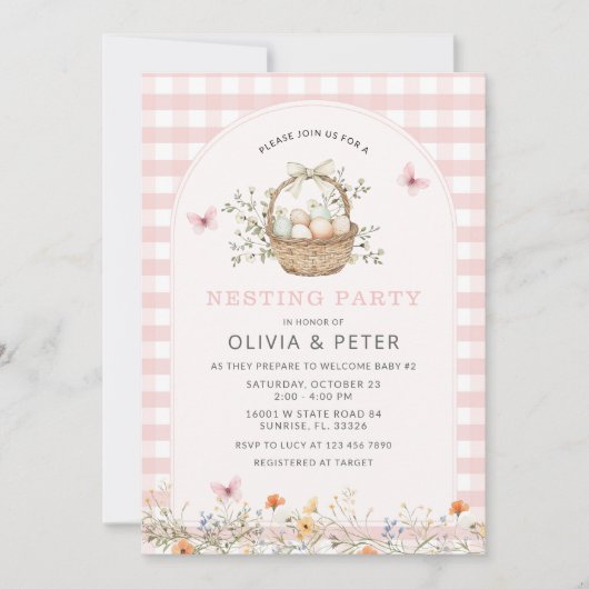 Roze Meisje Nest Feest Voorbereiding het Nest Baby Kaart (Voorkant)