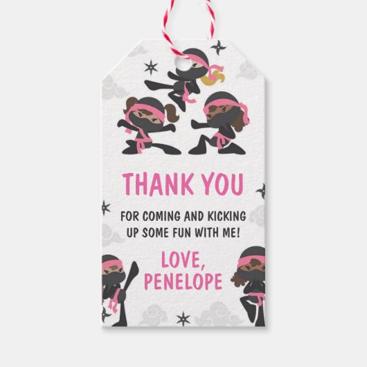 Roze Meisje Ninja Warrior Karate Verjaardags Favor Cadeaulabel (Voorkant)