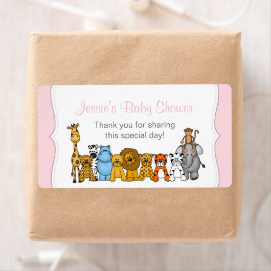 Roze Meisje Oerwoud Dieren Water Bottle Favor Etiket (Insitu)