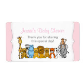 Roze Meisje Oerwoud Dieren Water Bottle Favor Etiket (Voorkant)