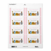 Roze Meisje Oerwoud Dieren Water Bottle Favor Etiket (Full Sheet)