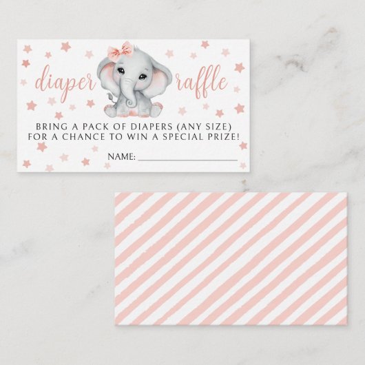 Roze meisje olifant baby shower luier verloting ka informatiekaartje (Voorkant / Achterkant)