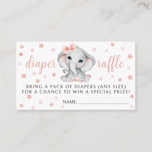 Roze meisje olifant baby shower luier verloting ka informatiekaartje (Voorkant)