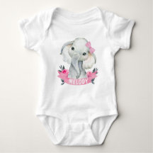 Roze meisje olifant met aangepaste naam Bodysuit R