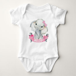 Roze meisje olifant met aangepaste naam Bodysuit R