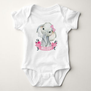 Roze meisje olifant met aangepaste naam Bodysuit R