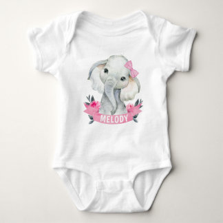 Roze meisje olifant met aangepaste naam Bodysuit R