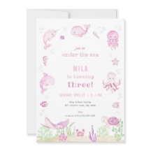 Roze Meisje Onder het Zee Verjaardagsuitnodiging
