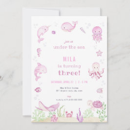 Roze Meisje Onder het Zee Verjaardagsuitnodiging Kaart