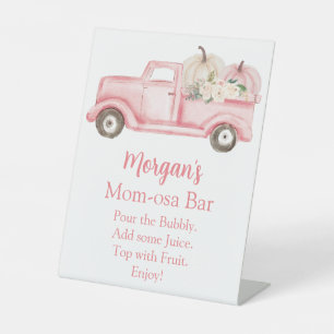 Roze Meisje Pompoen Baby shower Mom-osa Bar Reclamebord Met Voetstuk