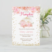 Roze meisje pompoen baby shower waterverf kaart (Staand voorkant)