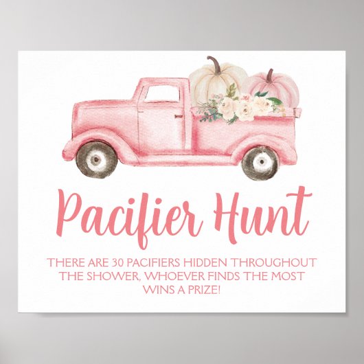 Roze Meisje Pompoen Fopspeen Hunt Baby shower Spel Poster (Voorkant)