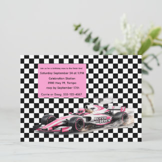 Roze Meisje Race Auto Verjaardag Digitale Download Kaart