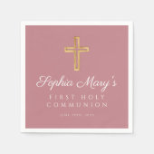 Roze Meisje Religieus Kruis Eerste Communie Servet (Voorkant)