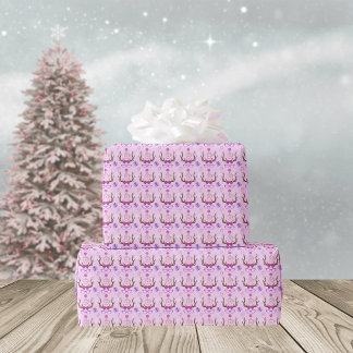Roze meisje rendierpatroonsyndroom cadeaupapier