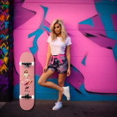 Roze Meisje Retro Blond Skater Meisje Persoonlijk Skateboard