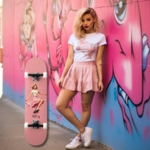Roze Meisje Retro Blond Skater Meisje