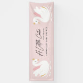 Roze meisje-rijke zwanenliefhebber baby shower spandoek (Verticaal)