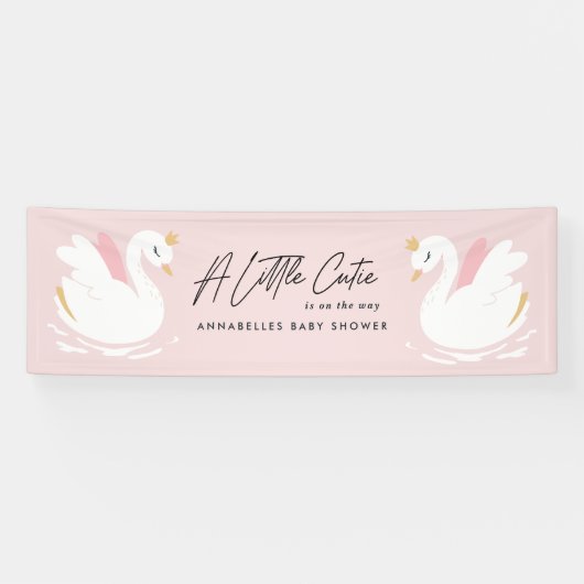 Roze meisje-rijke zwanenliefhebber baby shower spandoek (Horizontaal)
