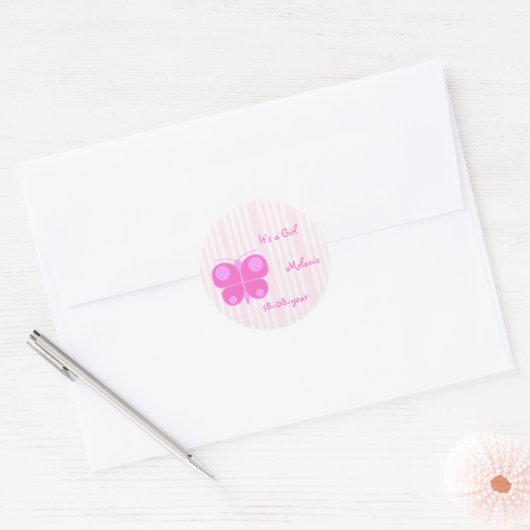 roze meisje ronde sticker (Envelop)